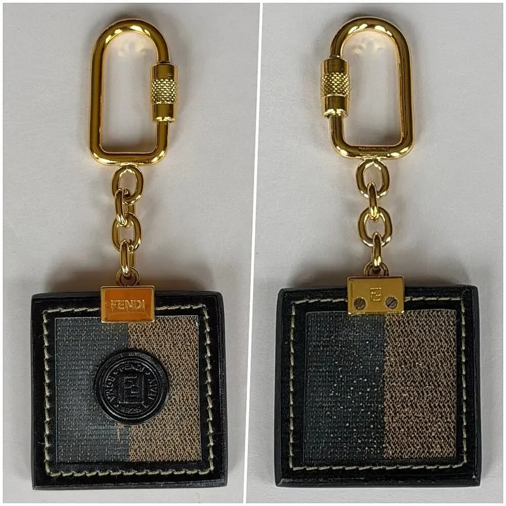 Fendi Men's Pequin Striped Leather Gold-Tone Keychain Key Ring